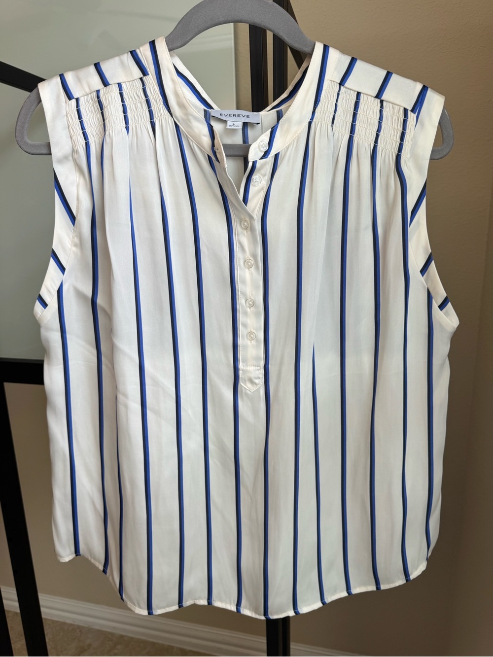 Evereve Ivory Satin top with Blue Stripes